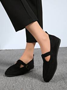 Zapatos tipo Mary Jane estilo japonés para mujer, mocasines planos de punta cuadrada y fácil de poner, versátiles para primavera y otoño - Negro - Ver 6