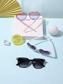 1Set 3PCS Boy's And Girl's 4-8Y Sweet And Cute Heart Frame And Casual Basic Rectangular Polycarbonate Frame Fashion Glasses For Everyday Outfit Pairings With Glasses Box - Multicolor - View 4