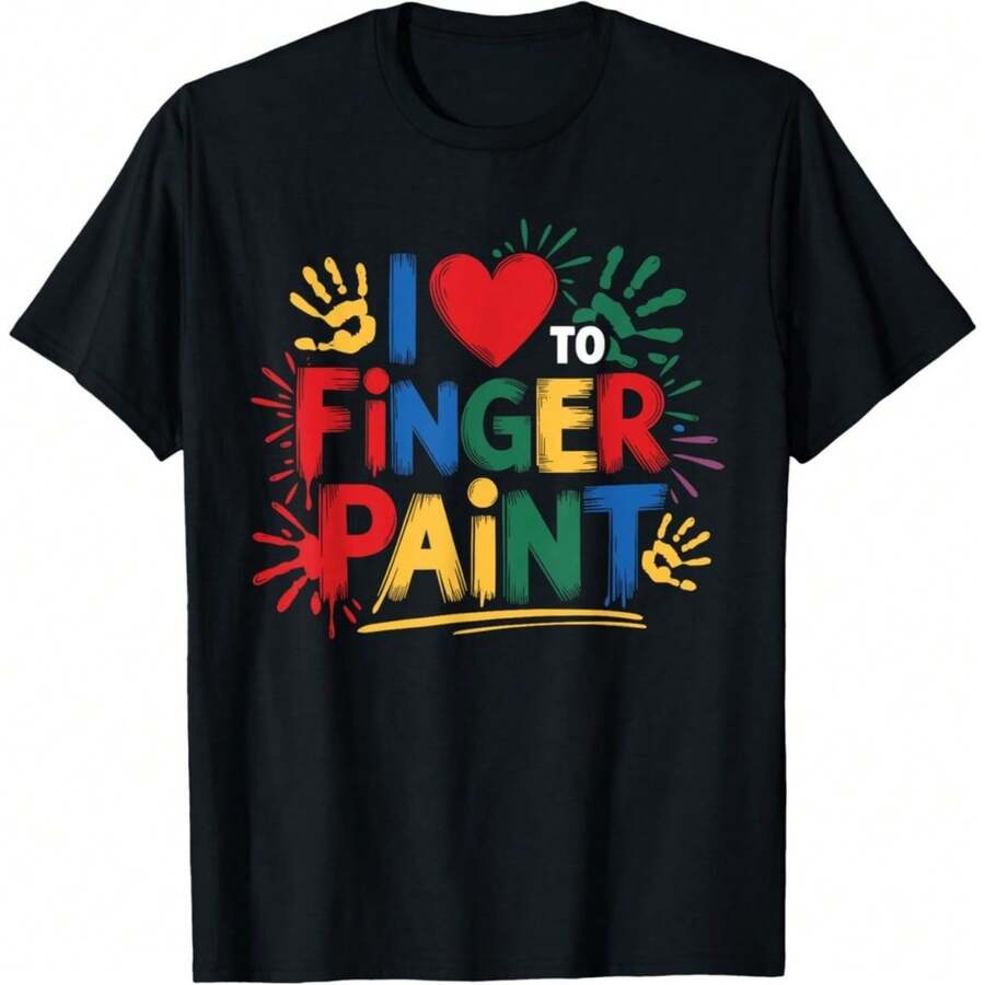 I Heart Love To Finger Paint Cute Couple Valentine Unisex T-Shirt - 黑色 - 查看 1