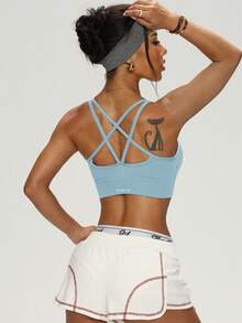 PinkTip Cross-Back Shaping Sports Bra, Built-In Bra, Supportive, Seamless, Suitable For Yoga And Casual Sports - Baby Blue - View 6