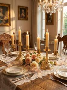 Bộ 1 chân nến kim loại sắt, dùng trang trí sân vườn ngoài trời, bàn làm việc văn phòng, giá đỡ nến thơm, bữa tối lãng mạn dưới ánh nến, tạo không gian ấm cúng trong nhà, phù hợp cho đám cưới, họp mặt gia đình, tiệc tùng, tỏ tình, trang trí bàn ăn, trang trí nhà cửa. - Vàng - Xem 3