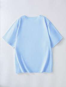 Plus Size Women's Casual Everyday Commute Vacation Funny Cute Cartoon Duck Slogan Print Loose T-Shirt - Baby Blue - View 3