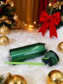 Owa-Laa Green Pearl-Gloss Musical Note Pattern Insulated Stainless Steel Water Bottle With Straw, Sports Water Bottle, Great For Travel, 32 Oz, This Dazzling And Cool Color Can Make You Feel Confident And Happy. It Is Suitable As A Gift For Birthdays, Halloween, Thanksgiving, Valentine's Day, Christmas And New Year. - 綠色 - 查看 2