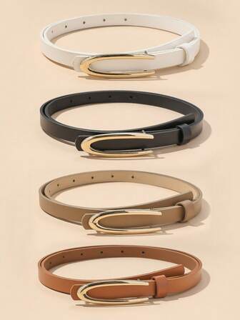 1/2/3/4pcs Minimalist Fashion U-Shape Buckle Women's Skinny Waist Belt, Elegant High-End Design For Dresses, Versatile Casual Daily Commute Belt, Suitable As Gifts
