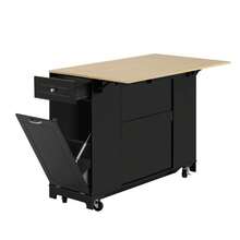 Kitchen Island With Wheels, Extendable Dining Area, Kitchen Island With Multifunctional Drawers And Waste Bin Compartment, Mobile Kitchen Island Ideal For Kitchen And Dining Room (Black) - Black - View 9