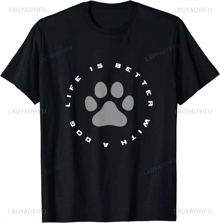 Camiseta con estampado de pata de perro, divertida camiseta con estampado de mascota, ropa para hombres, streetwear, camisetas gráficas - Negro - Ver 1