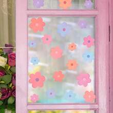 BRUP 1/3sheets/Set Colorful Floral Window Stickers, Static Cling Vinyl Decals, Suitable For Bedroom And Living Room Windows, Glass Decoration, Spring Floral Decorative Art