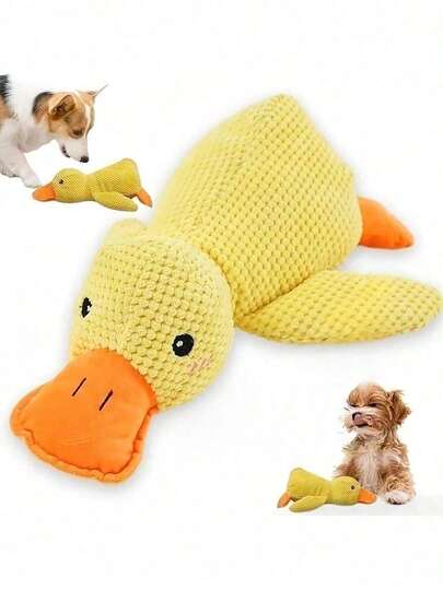 1个耐用毛绒鸭形狗狗玩具，内置发声器 - 无需电池，是幼犬磨牙的理想咀嚼伙伴，适合所有犬种，尤其适合金毛寻回犬和柯基犬 - 毛绒鸭子咀嚼玩具