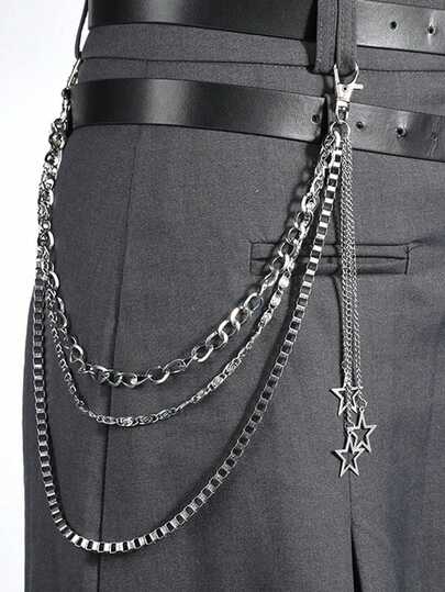 1pc Punk-Style Hollowed-Out Star-Decorated Pants Chain, Multi-Layer Chain, Hip-Hop Fashion Pants Chain, Waist Chain Accessory
