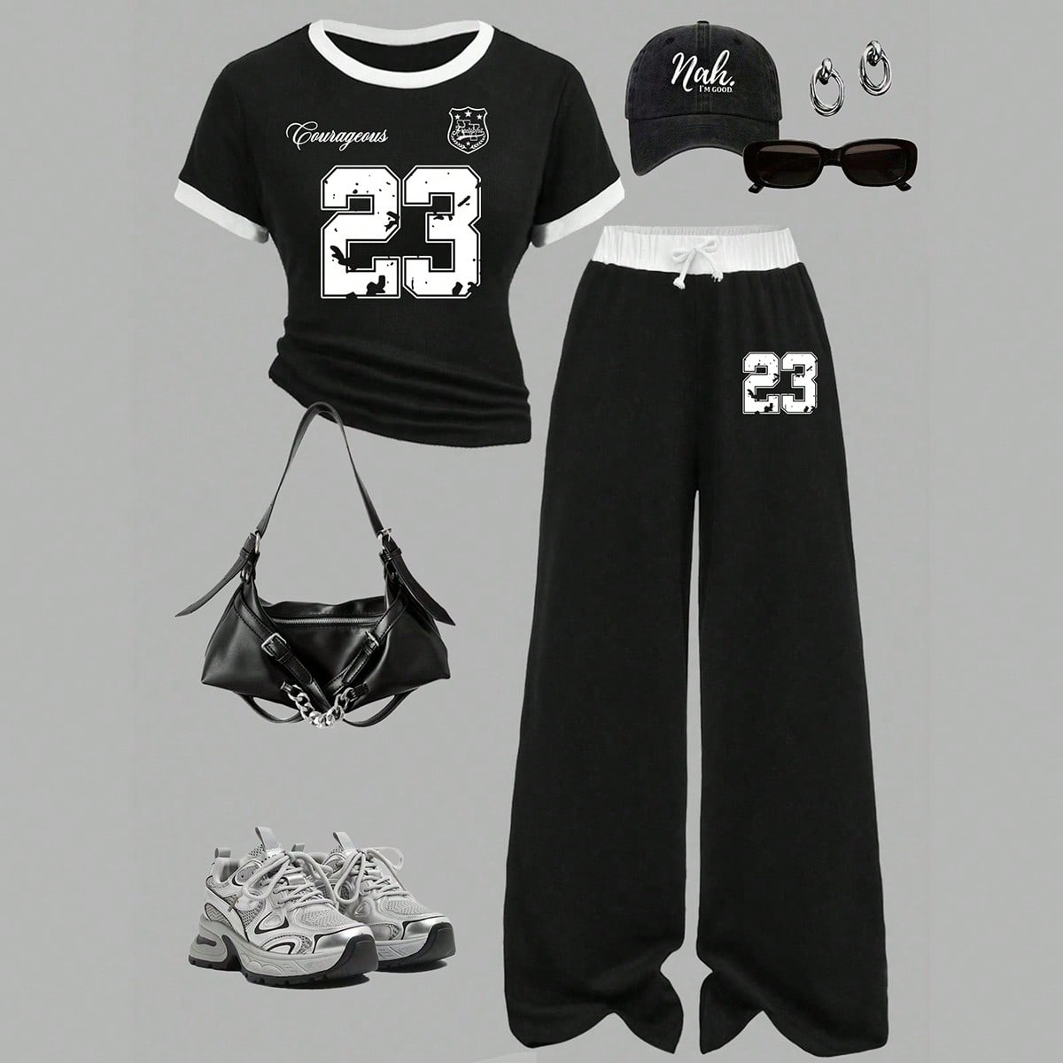 Conjunto casual diario para adolescente chica con camiseta de manga corta cuello redondo estampado de letras & números y pantalones de pierna ancha c