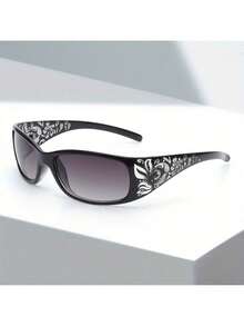 Fashion Women's High-End Oval Glasses - Lenses, Lightweight And Durable Black Floral Pattern Frame, Suitable For Casual And Formal Occasions, Includes Cleaning Cloth, Fashion Accessories, Elegant Design, High-Quality Decorative Glasses, Must-Have For Enthusiasts, Exquisite Style, Premium Lenses - 棕色 - 查看 1