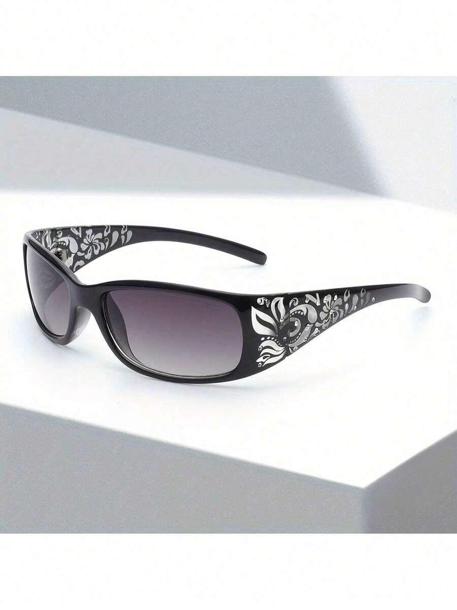 Fashion Women's High-End Oval Glasses - Lenses, Lightweight And Durable Black Floral Pattern Frame, Suitable For Casual And Formal Occasions, Includes Cleaning Cloth, Fashion Accessories, Elegant Design, High-Quality Decorative Glasses, Must-Have For Enthusiasts, Exquisite Style, Premium Lenses - 棕色 - 查看 1