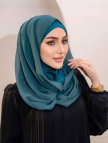 1pc Women 2 In 1 Instant Hijab Scarf, Chiffon Scarf Combo, Hijab, Soft & Breathable Material, Suitable For Daily Wear