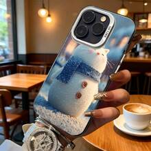 Funda de Teléfono Muñeco de Nieve Blanco con Bufanda Azul y Botones Tema de Invierno para iPhone 14 15 Pro Max  Galaxy S23 S24 Plus Adecuada para Todas las Estaciones Opción de Regalo Ideal - Plateado - Ver 6