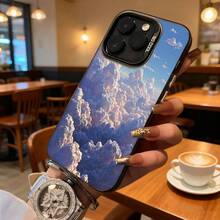 Funda de Teléfono con Patrón de Nubes Azules para iPhone 14 13 12 11 Pro Max y  Galaxy S23 S22 S21 Plus, Regalo Ideal para Todas las Estaciones - Plateado - Ver 3