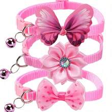 [3pcs Pet Collars] 3pcs Adjustable Butterfly Bow Tie Pet Collars | Purple & Pink Checkered Pattern Polyester | Stylish Durable Pet Accessories For Small Dogs & Cats - Hồng - Xem 1