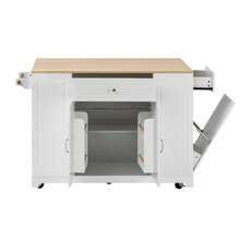 Kitchen Island With Wheels, Extendable Dining Area, Kitchen Island With Multifunctional Drawers And Waste Bin Compartment, Mobile Kitchen Island Ideal For Kitchen And Dining Room (Black) - White - View 8