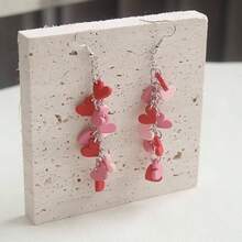 Valentine's Day Earrings Women - Pink And Red Heart Long Dangle Clay Jewelry, Valentines Day Outfit Accessories Gifts - 粉紅色 - 查看 6