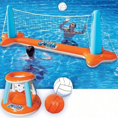 JOYIN Piscina Inflable Red de Voleibol y Rack de Baloncesto Juguetes de natación Flotante para niños y Adultos carrozas de Verano canchas de Voleibol Naranja
