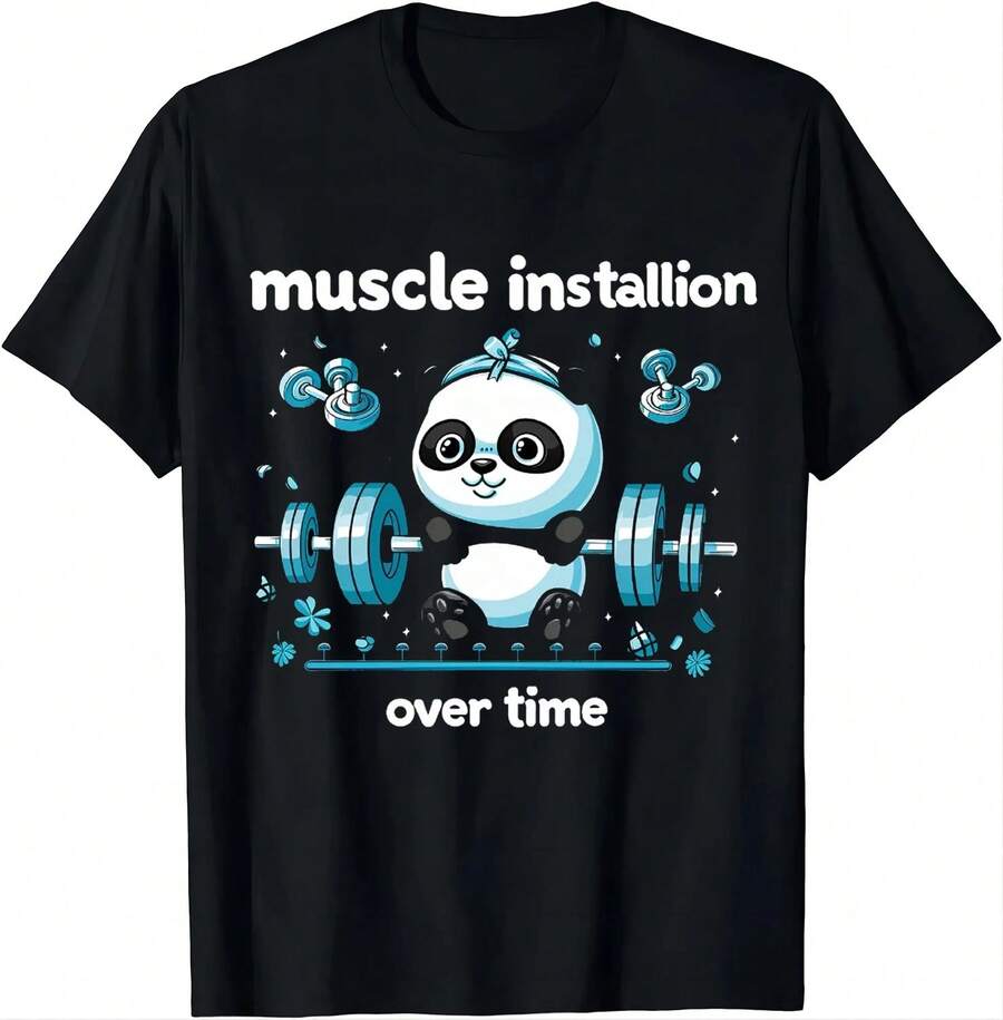 Camiseta de entrenamiento de levantamiento de pesas con barra de panda para desarrollo muscular, ropa de gimnasio, tops, camisetas para mujeres, ropa de mujer - Negro - Ver 1