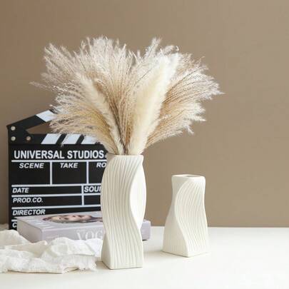 1pc Minimalist Style Plastic Flower Vase, White Spiral Flower Vase. Unbreakable Vases Creative Home Decor For Dry Flowers, Living Room, Scene, Room, Wedding Decoration. Unique Housewarming Gift. Valentines Gift