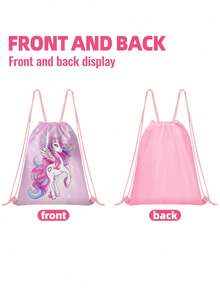 儿童独角兽图案抽绳背包 - 轻便耐用，可爱篮球和独角兽印花，适合青少年女孩运动健身、游泳、旅行徒步，也适合上学、运动、旅行和玩具收纳。 - 均碼 - 查看 8