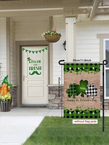 1pc St. Patrick's Day Lucky Clover Garden Flag, Plaid Shamrock Decor Flag, Outdoor Yard Holiday Decoration Flag (Flagpole Not Included) - Multicolor - View 9