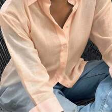 Women's Linen Blouse – Lightweight, Natural And Elegant. Buttons Down The Front. - 鮭魚 - 查看 2
