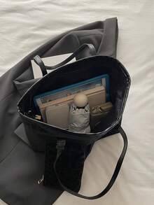 Set da 3 pezzi: Borsa a tracolla minimalista in finta pelle di coccodrillo, decorata con fibbia a blocchi di colore, grande capacità versatile, borsa a tracolla, portamonete, adatta per pendolarismo, shopping, tutte le stagioni, stile minimalista pratico per le donne - Multicolore - Visualizzare 11