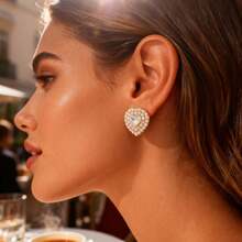 1 Set Of 2/4 Pieces Heart-Shaped Earrings, Elegant, Retro, Minimalist 14K Gold Plated Earrings With Rhinestones, Suitable For Daily Wear, Outdoor Gatherings, Also As Valentine's Day Or Mother's Day Gift - Gold 12272 - View 5