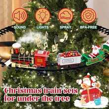 NEWKIBOU Tren de Juguete navideño, Tren electrico Suspender Alrededor para Árbol de Navidad con Humo, Luz, Sonidos y Pistas,Kit de Juguetes de Navidad para niños de Niño y niña en adelante - Estilo A - Ver 4