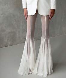 Spring And Summer New Elastic Slim Fit Flared Pants Loose Fashion Vacation Trousers - trắng - Xem 11