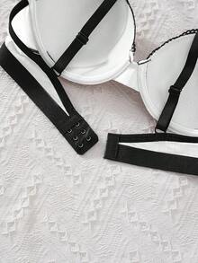1pc Women's Contrast Lace Underwire Bra - White And Black, Suitable For Office Wear - White - View 5