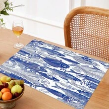 1pc/4pcs/6pcs Geometric Fish School Pattern Linen Placemats, Suitable For Dining Table, All Season Decor, Modern Washable Table Mats, Room Decor, Coasters, Kitchen Dining Mats, Indoor Outdoor Party Decoration, Home Decor, Ideal Gift - Multicolor - View 4