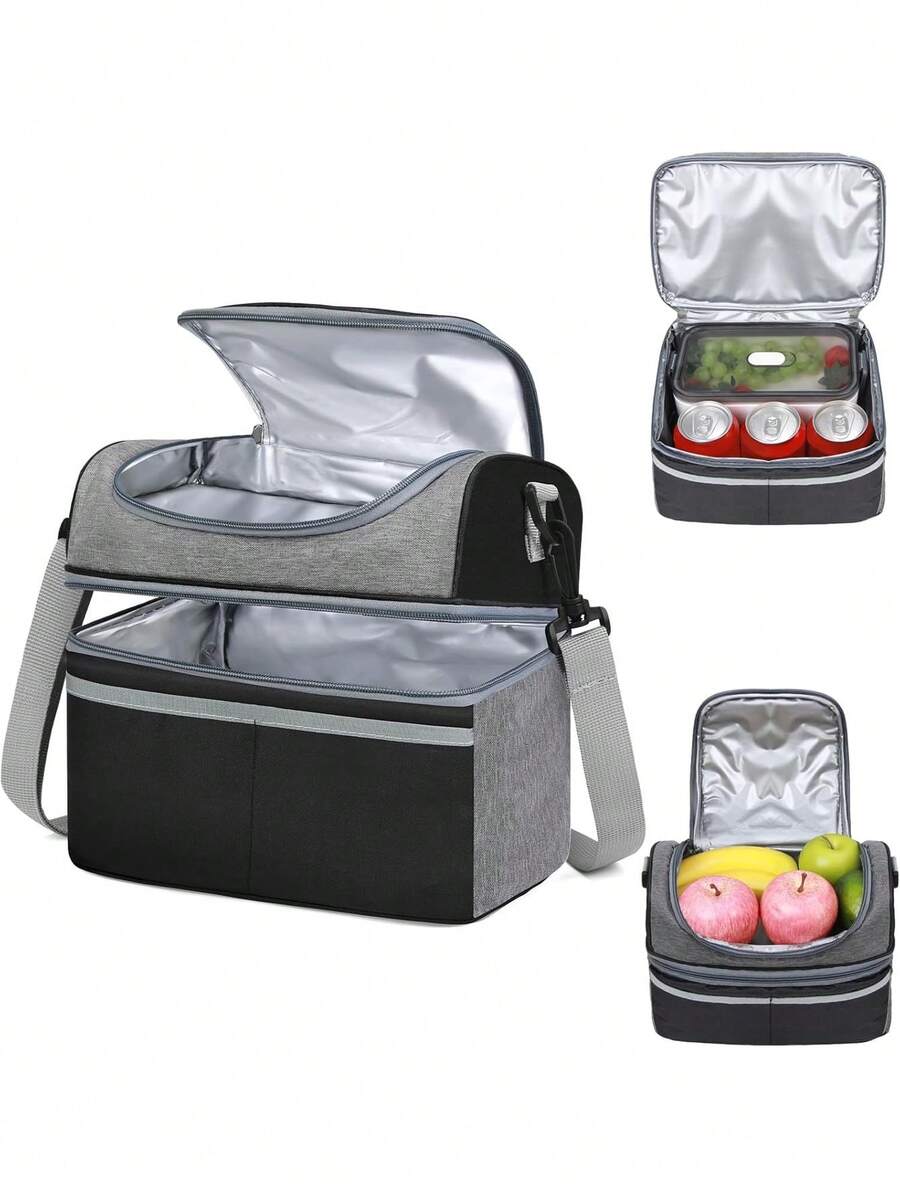 Loncheras para Mujer Hombre, Lonchera Termicas Grande, Bolsa de Almuerzo de 2 Capa con Correa para Oficina, Adulto, Negro y Gris,38072836 - Lila Púrpura - Ver 1