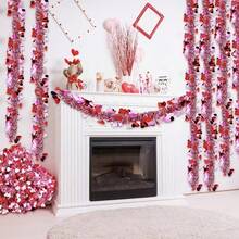 10m=5pcs Realistic Artificial Heart Shaped Vine, Artificial Flowers, Romantic Valentine's Day Faux Pink Heart Plush Ribbon Wreath, Non-Lighted Artificial Flower Wreath