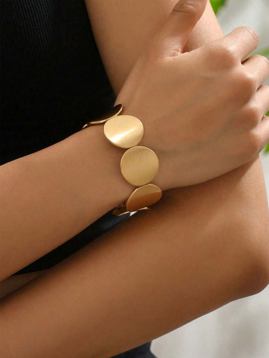 1条春夏简约几何圆形弹力手链，时尚优雅的女士饰品，适合日常佩戴、馈赠亲友、休闲及假日穿着。 - 金黃色 - 查看 1