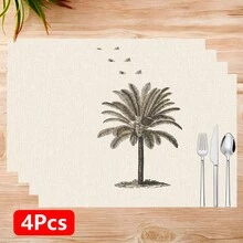 椰树印花亚麻餐垫（1件/4件/6件装），适用于餐桌，四季皆宜，现代可水洗，可作房间装饰、杯垫、厨房餐垫、室内外派对装饰、家居装饰，理想礼品 - 彩色 - 查看 14