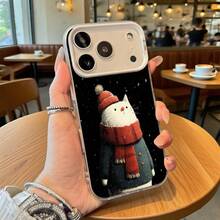 Funda de Teléfono Diseño de Gato Negro con Gorro y Bufanda de Invierno para iPhone 14 13 12 11 Pro Max y  Galaxy S23 S22 S21 S20 Opción de Regalo Ideal para Todas las Estaciones - Negro - Ver 3