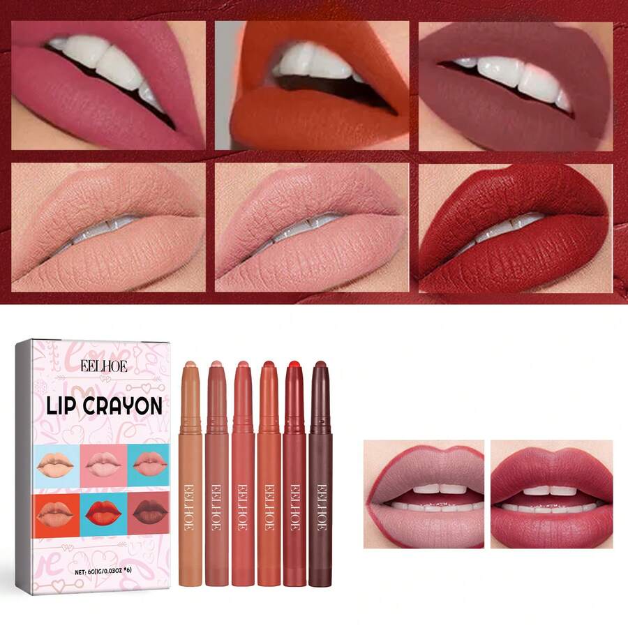 Juego de delineadores de labios mate de 6 colores: acabado mate natural, duradero y a prueba de manchas. - Multicolor - Ver 1