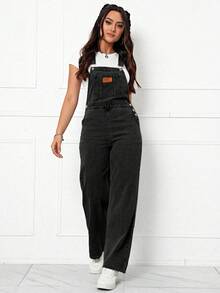 Women's Casual Denim Bib Overalls Straight Leg Jumpsuits - Fit Baggy Boyfriend Jeans Romper With Pockets & Adjustable Straps - Black - View 5