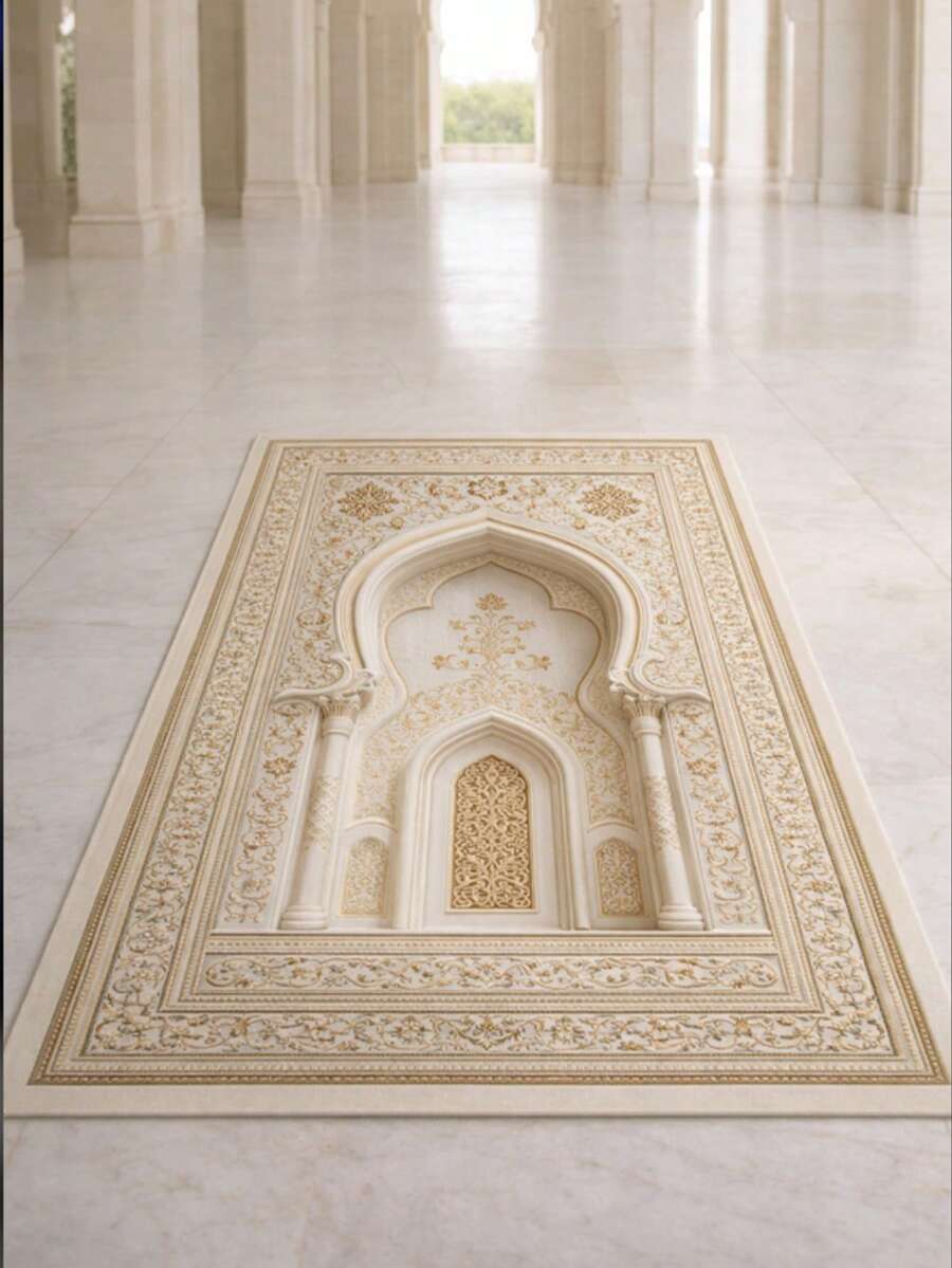 1件装优雅便携式祈祷垫 - 可折叠跪垫，尺寸43*30英寸，精致白色图案，柔软易清洁，是宗教场所和家庭礼拜的理想之选。