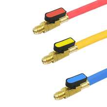 R134A R410A R22 R12 Refrigeration Charging Hose Set With Ball Valve, 1/4" SAE Thread AC HVAC Manifold Gauge Hose Kit, Low Loss Refrigerant Hoses With Ball Valves