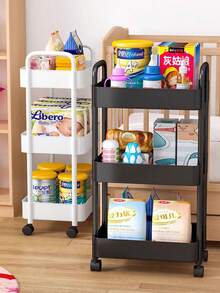 1pc Kitchen Storage Rack, Freestanding Movable Utility Cart, Multi-Function Vegetable Basket Holder - Multicolor - View 3
