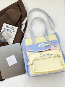 1pc Student Campus Backpack, Large Capacity Shoulder Or Hand Carry Bag Suitable For Office Commute - Yellow - View 3