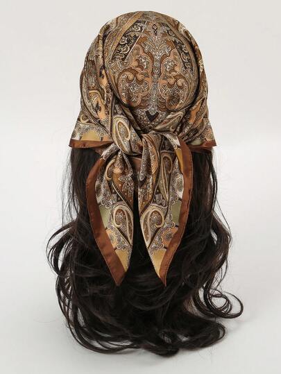 1pc Bohemian Paisley Pattern Silk Scarf, Size 27.5" X 27.5", Fashionable Design, Suitable For Daily Wear