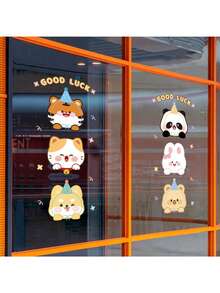 1pc Cartoon Animal Static Window Sticker, Reusable, Cute Panda And Bunny Stickers, Removable Window Stickers, Suitable For Children's Rooms, Bedrooms, Classrooms, Party Decorations, And Birthday Decorations - Multicolor - View 6