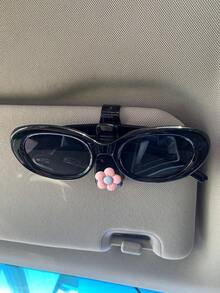 1pc Cute Flower Pattern Car Sunglasses Clip, Multifunctional Visor Organizer To Hold Sunshade, Tickets And Business Cards - Little Flower - View 12