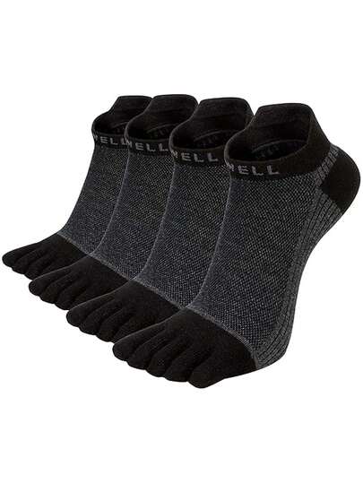 1/2/4双装男士吸湿排汗防臭加厚五趾中筒袜，适合春季、秋季、冬季、运动、情侣穿着