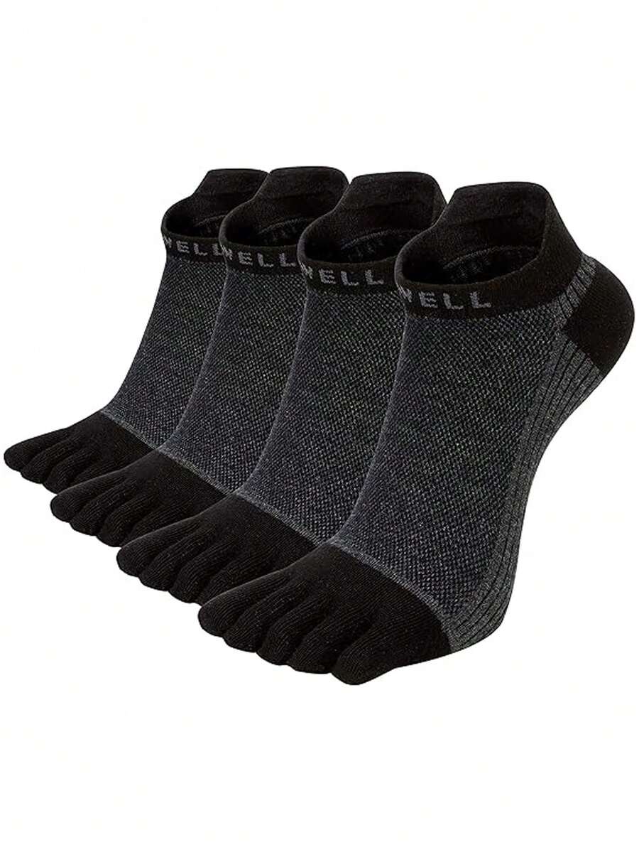 1/2/4 Pairs Men's Moisture Wicking Odor Resistant Thick Crew Five Toe Socks, Suitable For Spring, Autumn, Winter, Sports, Couples - Multicolor - View 1